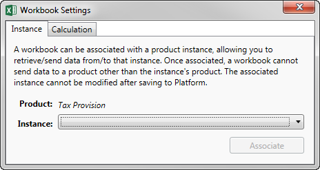 Screen capture showing the options in workbook settings.